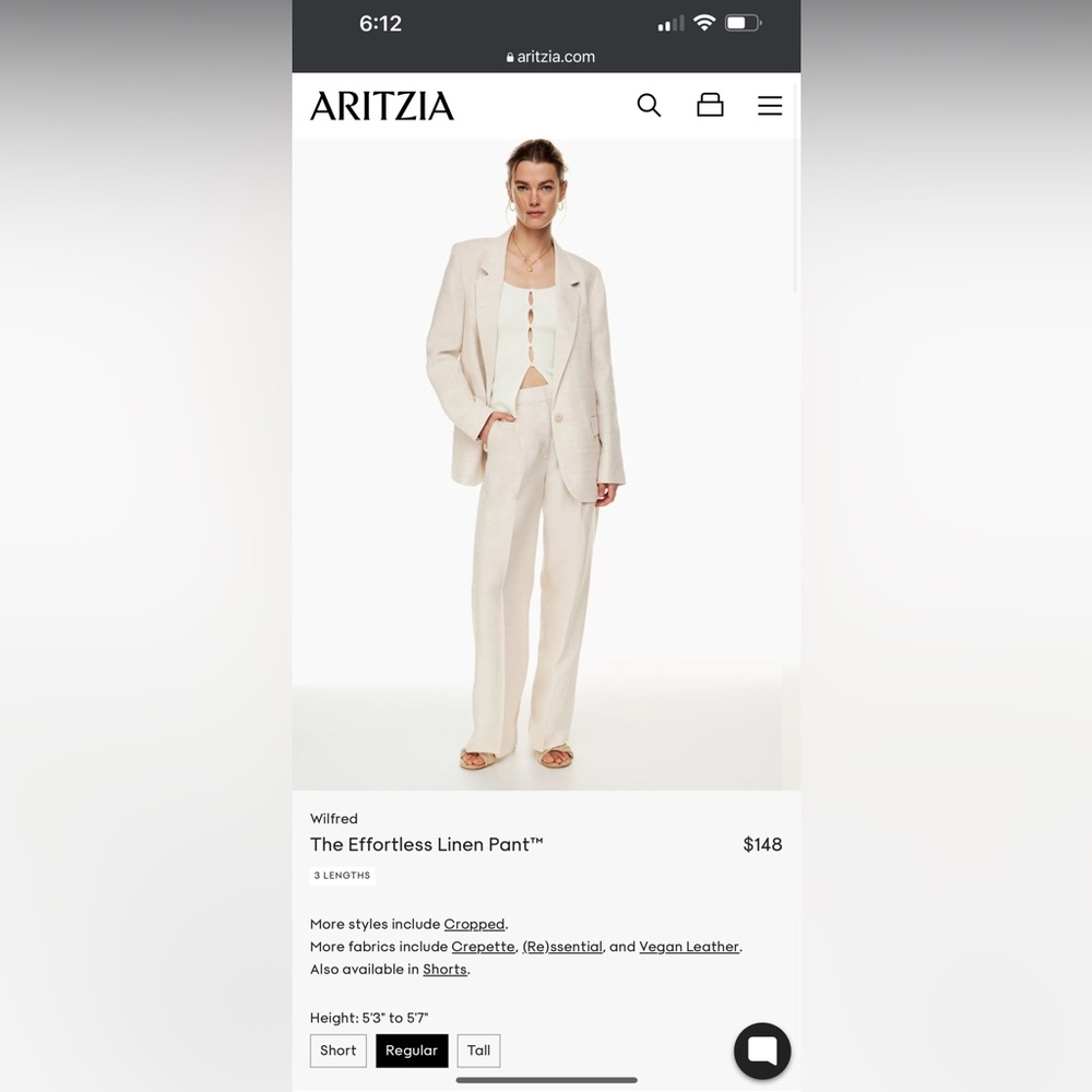 Aritzia linen effortless pants size 2 - natural ecru